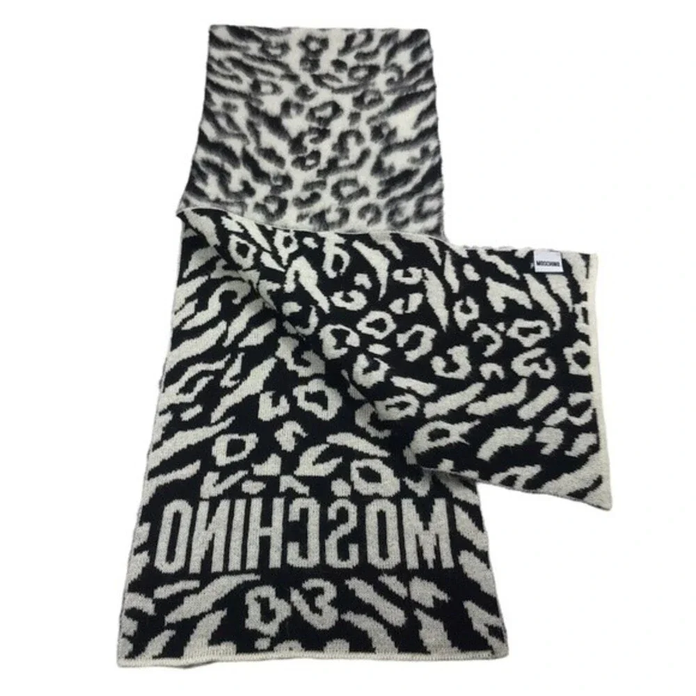 Moschino leopard print mohair/wool blend scarf‎